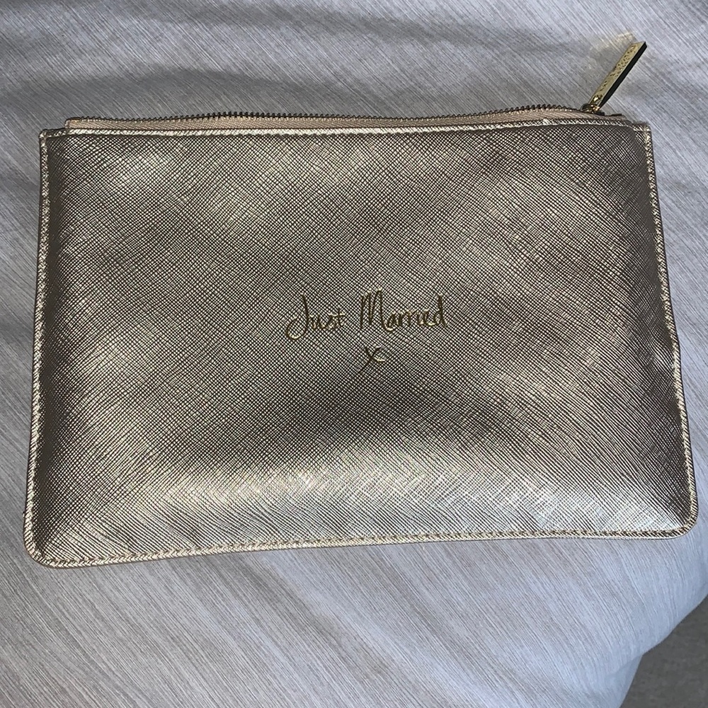 “Just married” champagne colored clutch